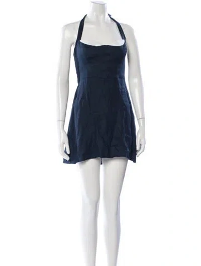 Pre-owned Reformation Halterneck Mini Dress In Blue