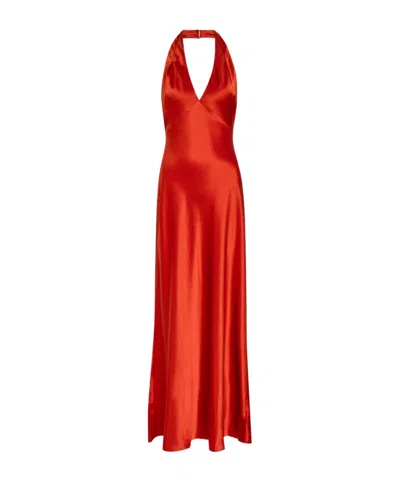 Reformation Halterneck Silk Dress In Red