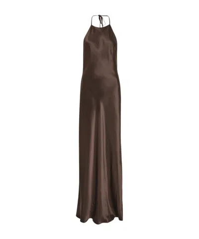Reformation Halterneck Silk Maxi Dress In Brown