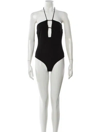 Pre-owned Reformation Halterneck Sleeveless Bodysuit In Black