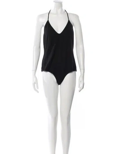 Pre-owned Reformation Halterneck Sleeveless Bodysuit In Black