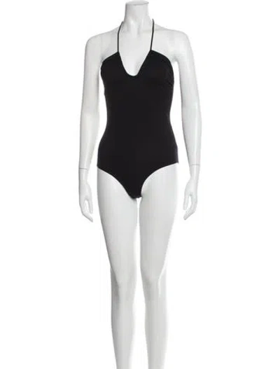 Pre-owned Reformation Halterneck Sleeveless Bodysuit In Black