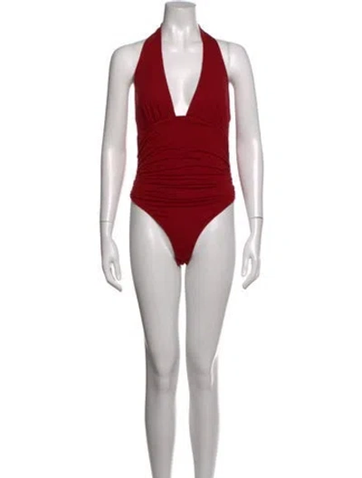 Pre-owned Reformation Halterneck Sleeveless Bodysuit In Red