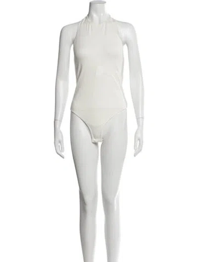 Pre-owned Reformation Halterneck Sleeveless Bodysuit In White