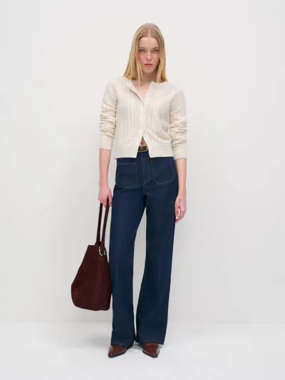 Reformation Hannah Crew Cardigan Ivory Wool Xs In White