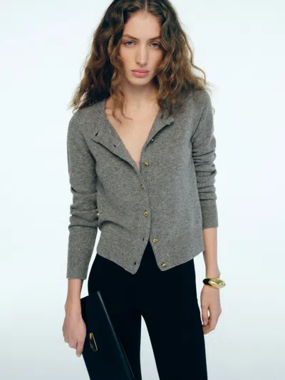Reformation Hannah Crew Cardigan Mid Grey Gold Buttons Wool Xs In Gray