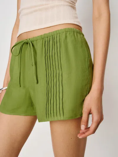 Reformation Hannah Linen Low Rise Short In Green
