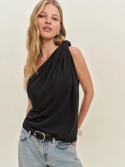 Reformation Harvey Knotted One-shoulder Knit Top In Black