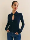 Reformation Hastings Cotton Sweater Zip In Navy