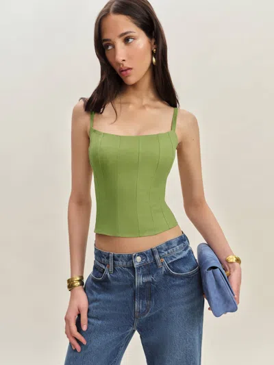 Reformation Hattie Linen Top In Avocado