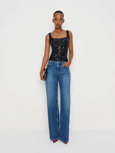 Reformation Hayes Top Black Sequin 12 In Blue