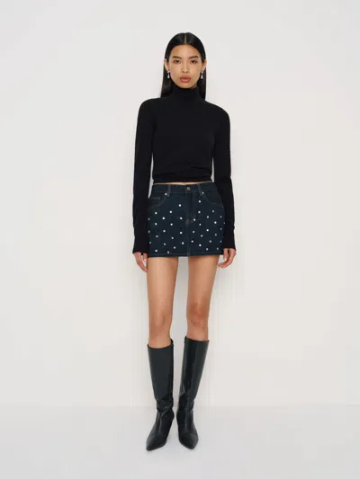 Reformation Hazel Low Rise Denim Mini Skirt Blue 34 In Black