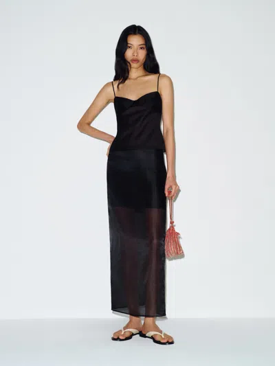 Reformation Helen Low Waist Midi Skirt Black 12