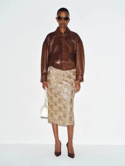 Reformation Helen Low Waist Midi Skirt Ivory 0 In Brown