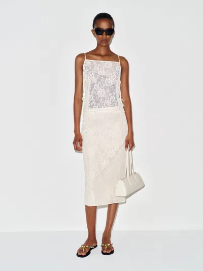 Reformation Helen Low Waist Midi Skirt Ivory Lace 12 In White