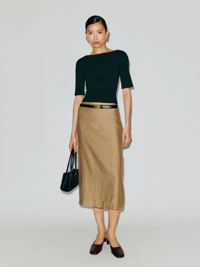 Reformation Helen Low Waist Midi Skirt Natural 12 In Brown