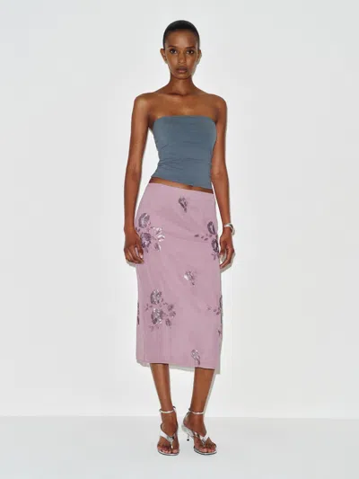 Reformation Helen Low Waist Midi Skirt Purple Embellished 12