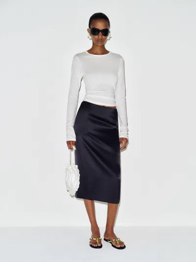 Reformation Helen Low Waist Silk Midi Skirt Black 12
