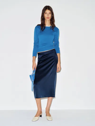 Reformation Helen Low Waist Silk Midi Skirt Blue 0