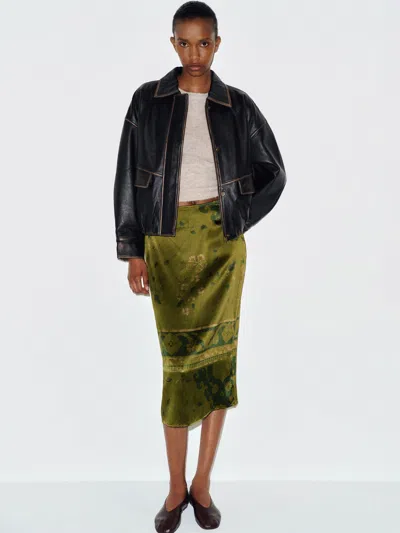 Reformation Helen Low Waist Silk Midi Skirt Green 0
