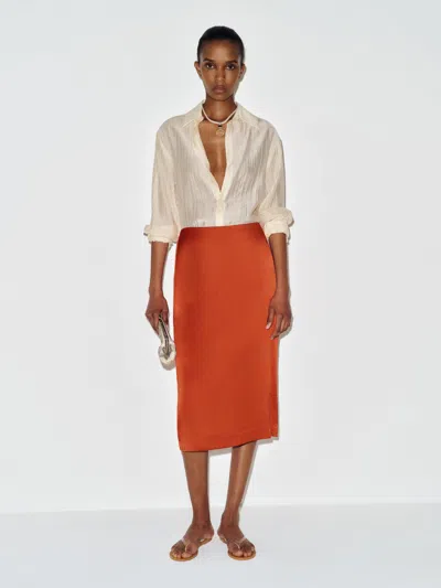 Reformation Helen Low Waist Silk Midi Skirt Red 12