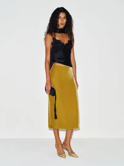 Reformation Helen Velvet Skirt Yellow 0