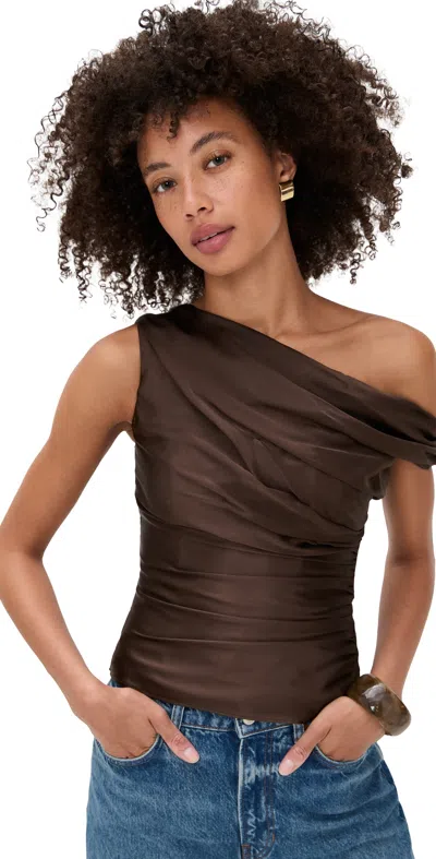 Reformation Hera Silk Top Black Bean In Brown