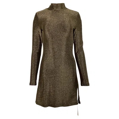 Reformation Hermia Split-hem Mini Dress In Gold Nylon In Brown
