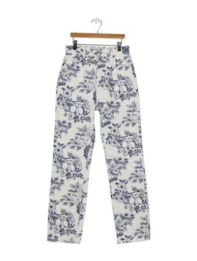 Pre-owned Reformation High-rise Straight Leg Jeans W/ Tags In Blue/white