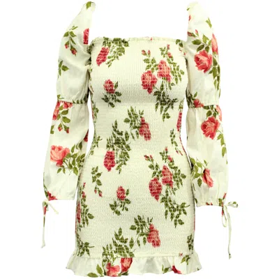 Reformation Hilary Jolie Floral Dress In Cream Linen In White