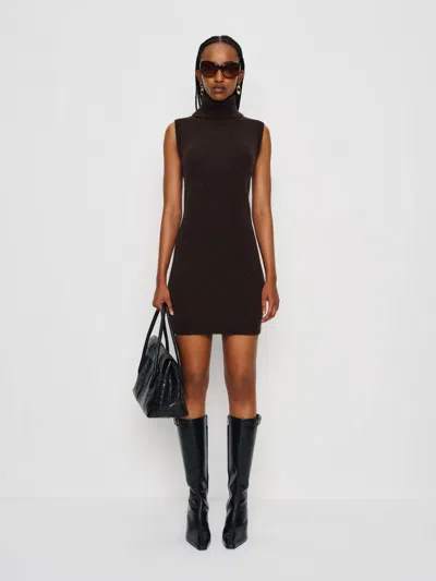 Reformation Holland Cashmere Turtleneck Sweater Dress In Brown