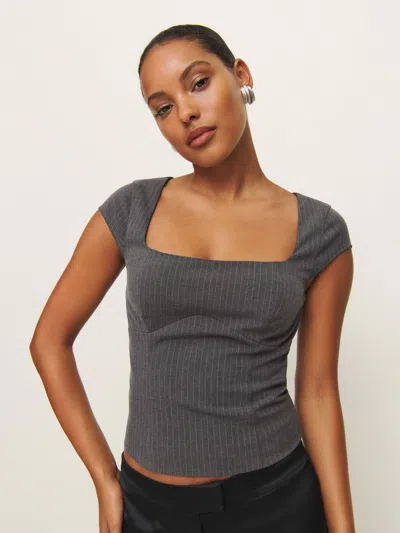 Reformation Hollyn Top In Charcoal Stripe