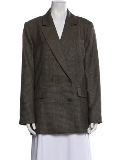 Pre-owned Reformation Houndstooth Print Blazer In Green