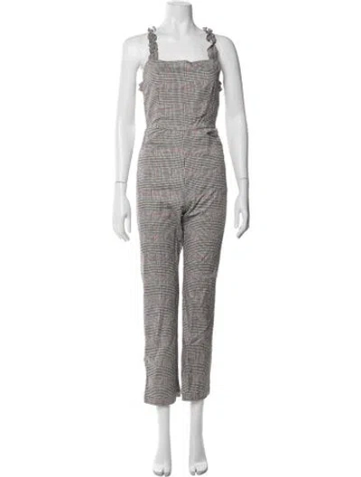 Pre-owned Reformation Houndstooth Print Square Neckline Jumpsuit In White
