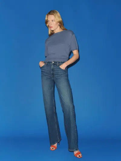 Reformation Hunter Stretch Mid Rise Wide Leg Jeans Blue 34 In Multi
