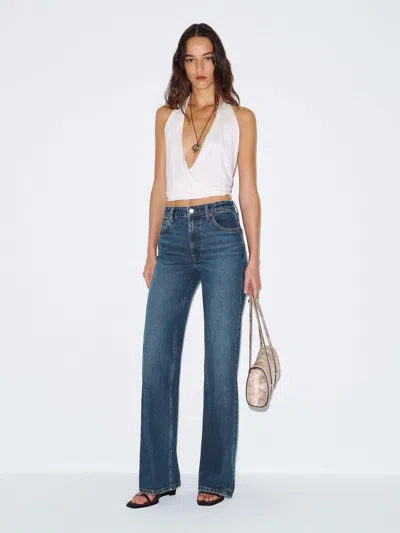 Reformation Hunter Stretch Mid Rise Wide Leg Long Jeans Blue Denim 23l