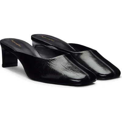 Reformation Inez Leather Heeled Mule In Black Eel
