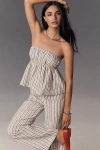 Reformation Inez Ticking Stripe Strapless Linen Top In Beige