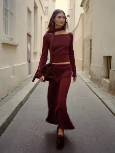 Reformation Irene Cashmere Sweater & Scarf Set In Burgundy