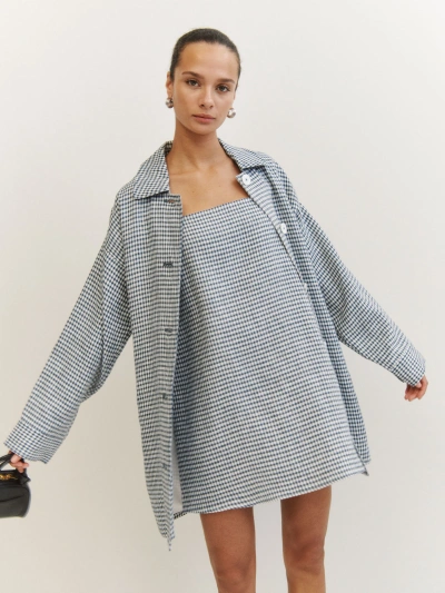 Reformation Irene Linen Jacket In Slate Check