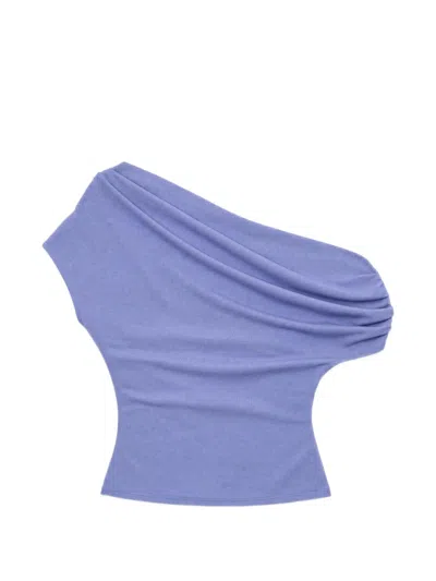 Reformation Iris Draped One-shoulder Top In Blue