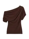 Reformation Iris Off-shoulder Knitted Top In Brown