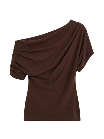 Reformation Iris Off-shoulder Knitted Top In Brown