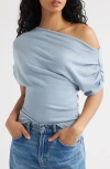 Reformation Iris One-shoulder Knit Top In Blue