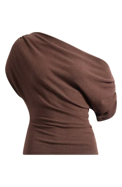 Reformation Iris One-shoulder Knit Top In Brown