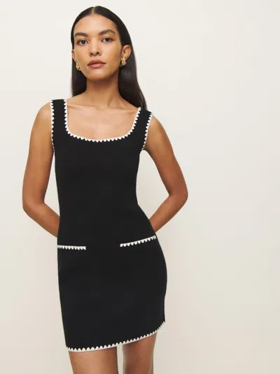 Reformation Isabelle Regenerative Wool Embroidered Sweater Dress In Black