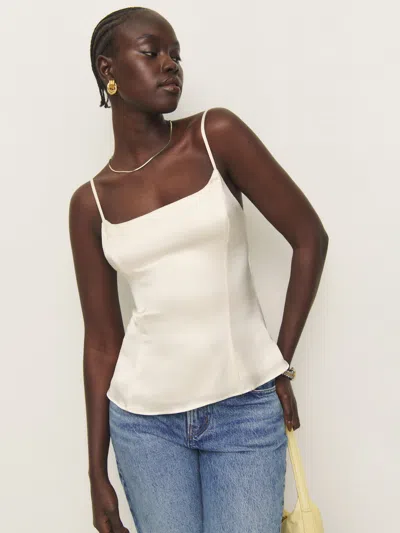 Reformation Isla Satin Top In Fior Di Latte