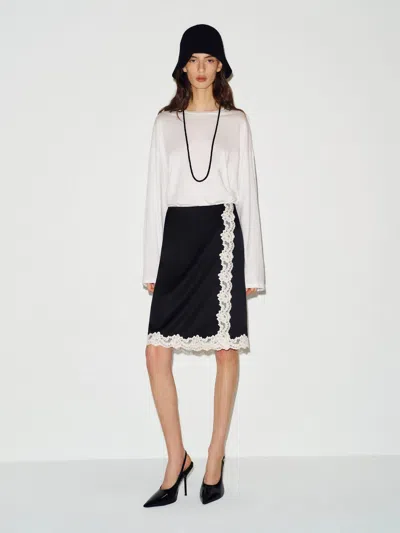 Reformation Ives Satin Skirt Black With Cream Lace 0 In Gray