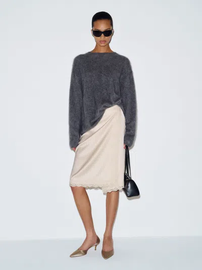 Reformation Ives Satin Skirt Ivory 0 In Gray