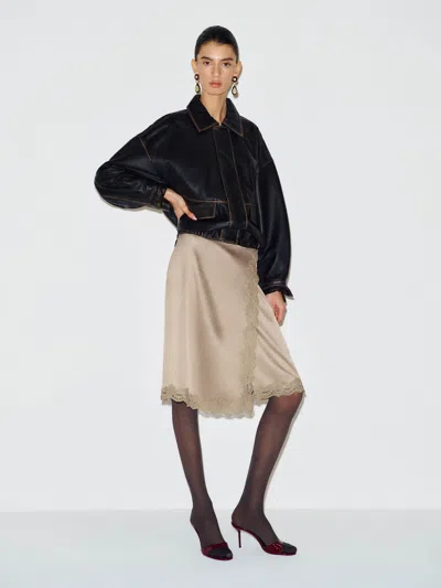 Reformation Ives Satin Skirt Natural 0 In Black